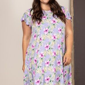LILAC BABY DOLL BUTTERFLY SLEEVES PLUS SIZE MIDI DRESS